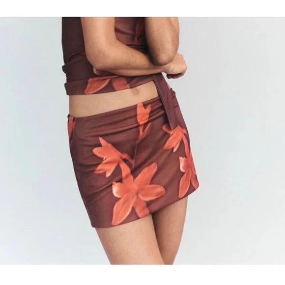 With Jéan Astrid Mini Skirt Brown Floral - S
